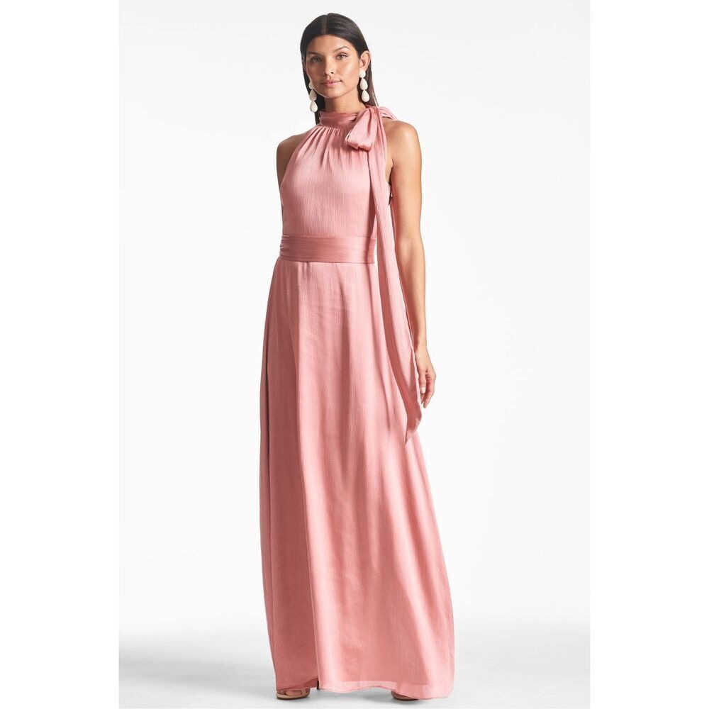 Sachin & Babi Size 8 Kayla High Neck Halter Dress Rouge Pink Formal Gown Elegant